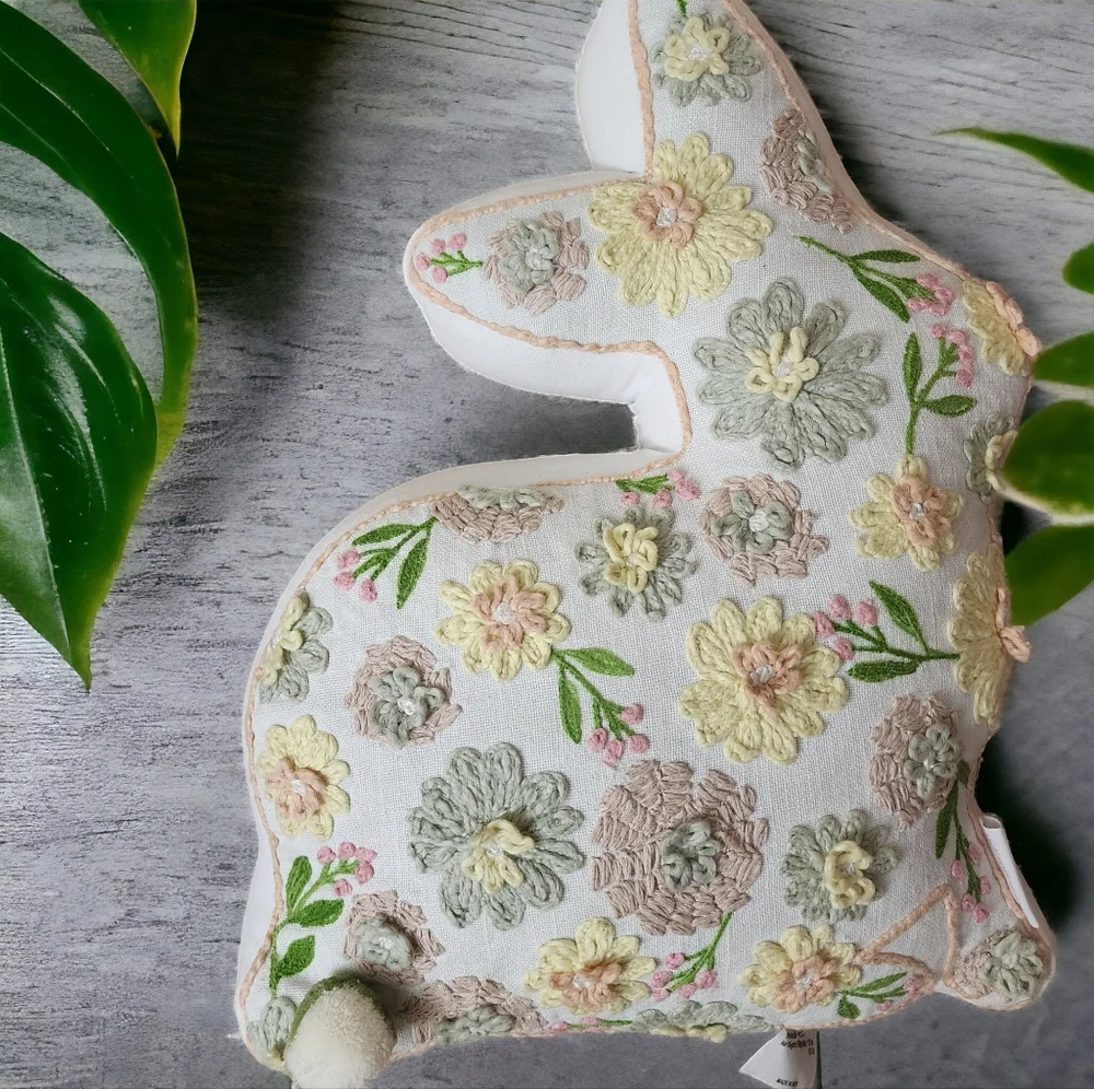 Rachael Ashwell Bunny Rabbit Embroidered  Accent Throw Pillow 14 x 18 New